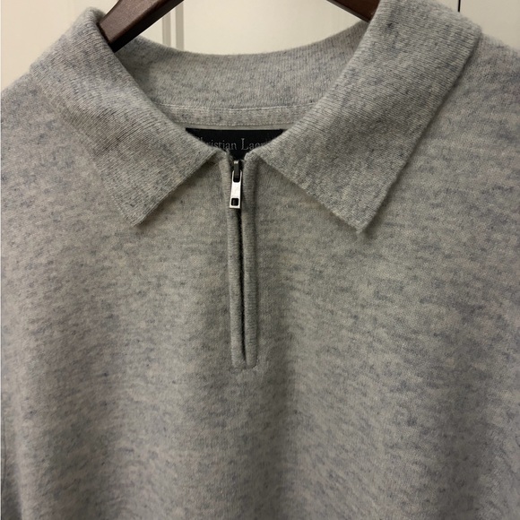 Christian Lacroix Light Gray Zip-Up Sweater. Cashmere & Wool blend crewneck - Picture 4 of 7